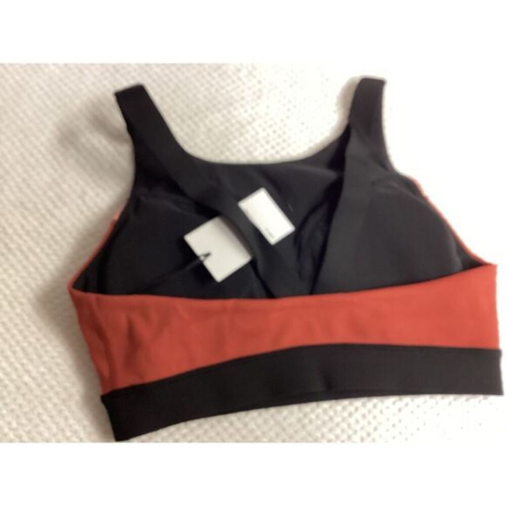 Iris & Ink Color Block Sports Bra Athletic‎ Workout Top Black Coral Pink … - Picture 2 of 8
